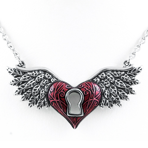 winged heart red necklace