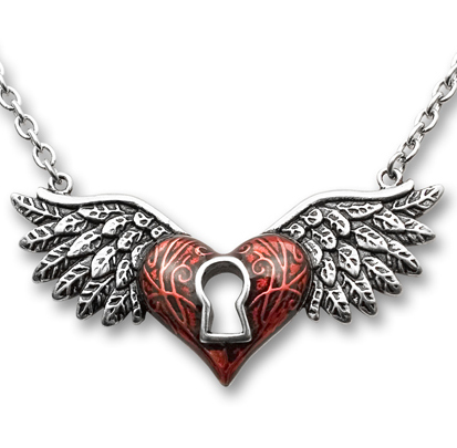 Red Wing Heart Necklace with Keyhole
